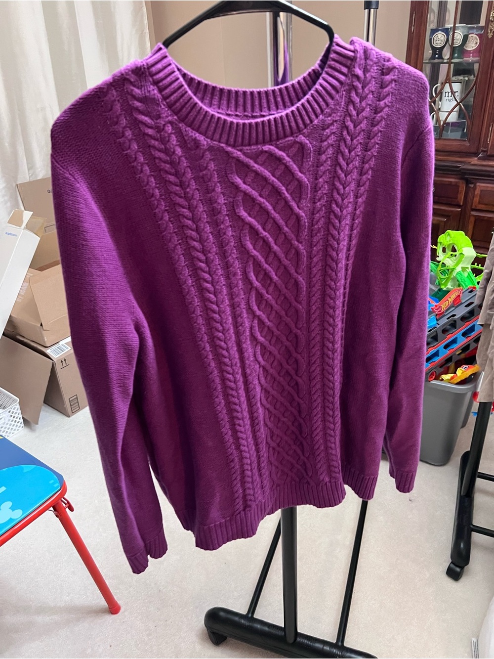 croft & barrow Purple Cable Knit Crewneck Sweater
